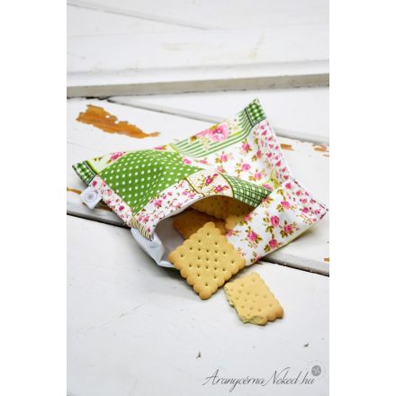 Patchwork mintás uzsonnás tasak / snack tartó / snack bag  -zöld/rózsaszín